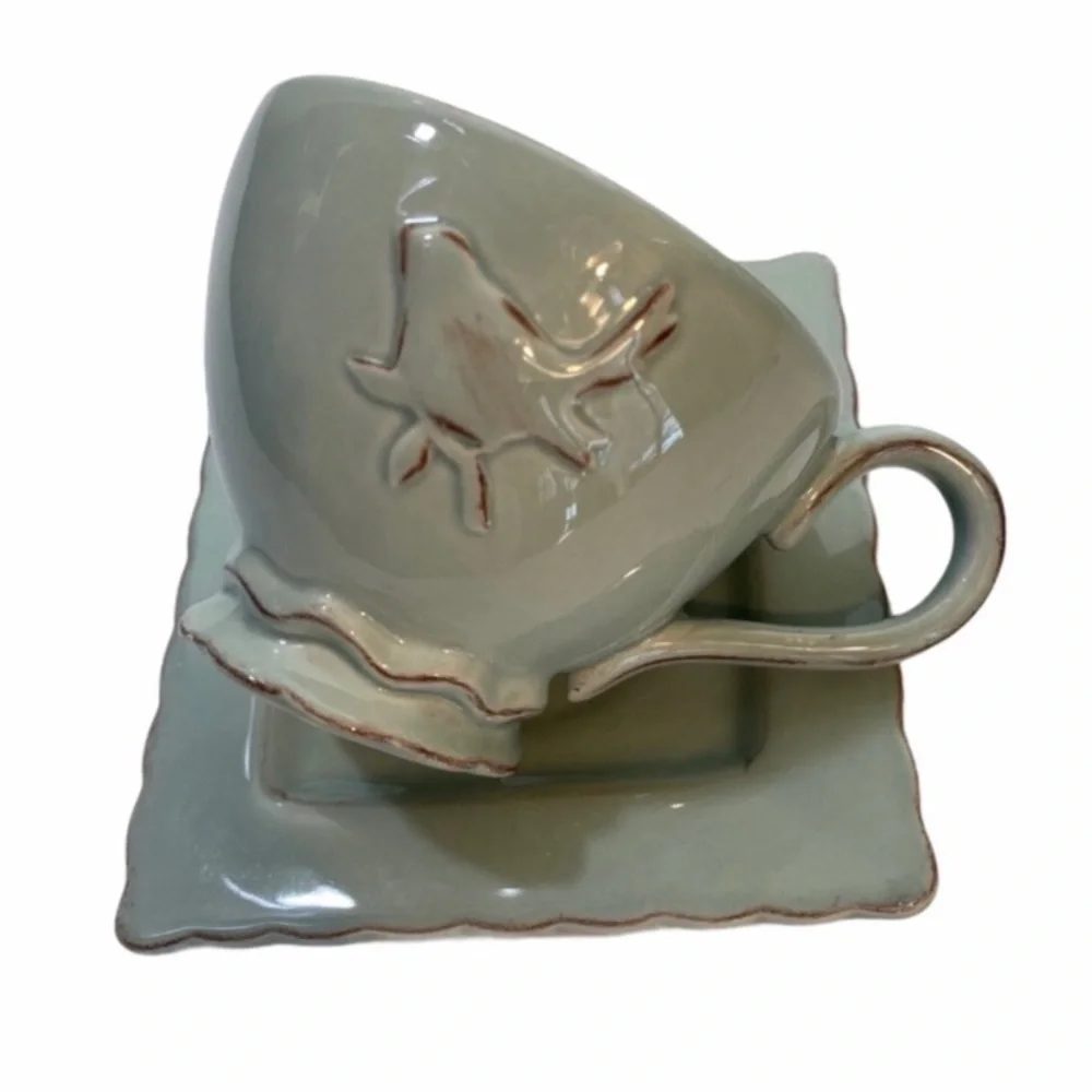Vintage Tea Set Bird Teapot Teacup Delicate Floral Hand Painted Hand Crafted Art
